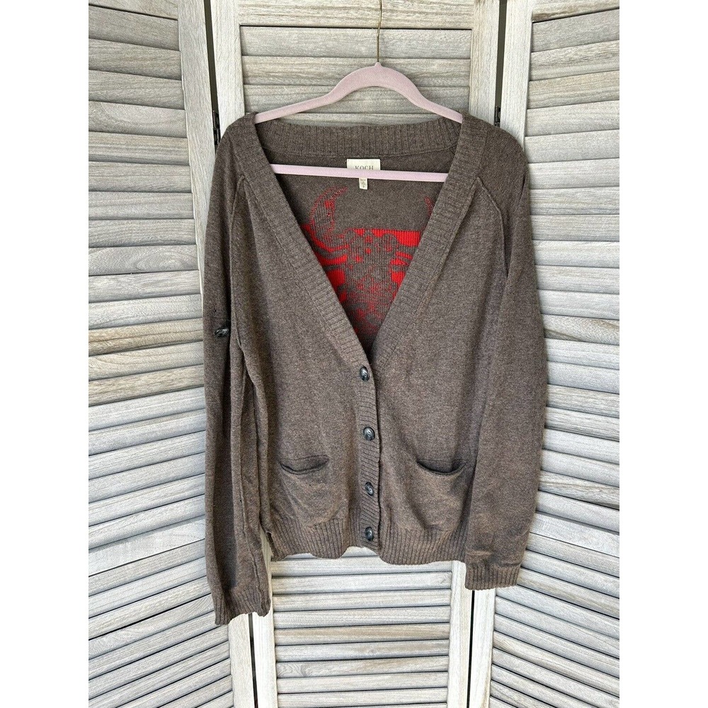 KOCH Sweater Women’s Small Brown Lobster Abstract Buttoned Cardigan Sweater